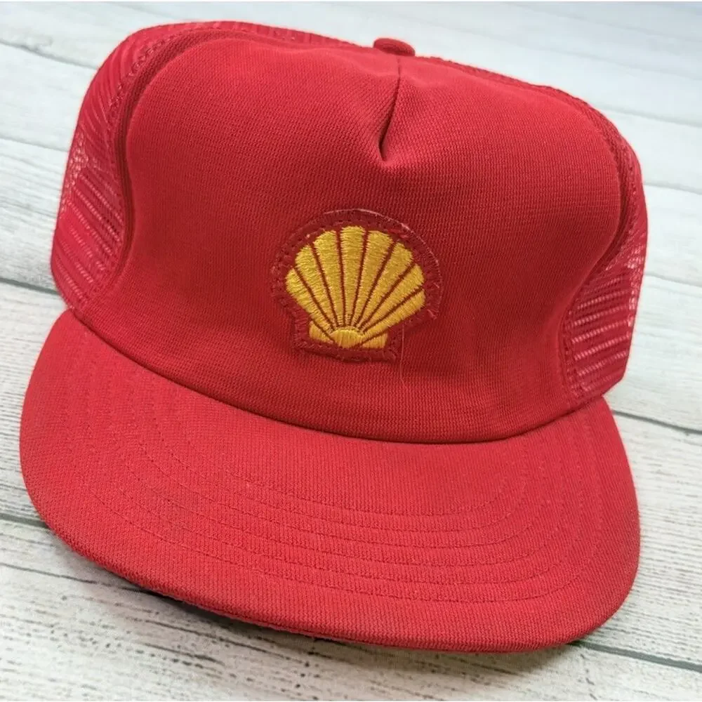 VINTAGE Shell Hat Oil Gas Trucker Mesh Cap Snapback 90's MADE IN USA